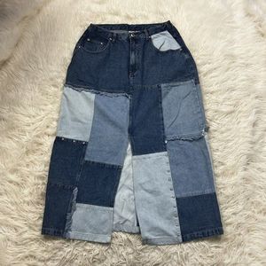 Cervelle Vintage 90s Denim Patchwork Denim Star Studded Women's Maxi Skirt Large